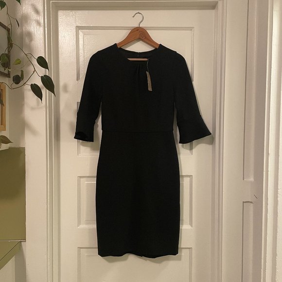 J.Crew Bell-sleeve Sheath Ponte Dress Black 0 - Picture 1 of 6